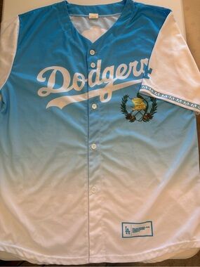 Dodgers Blue-White Gradient Button Baseball Jersey